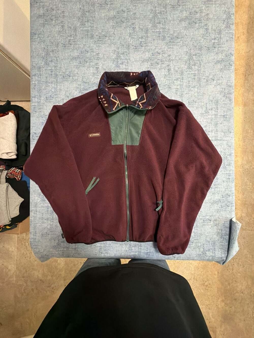 Columbia Full Zip Fleece Jacket Maroon Green Aztec Print